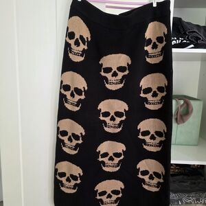 Dressed in LALA Black Bad To The Bone Skull Knit Skirt